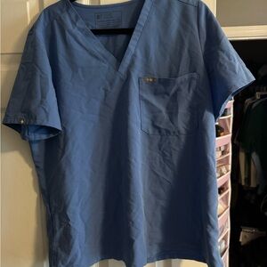 Figs Short Sleeve Blue V-Neck Tee